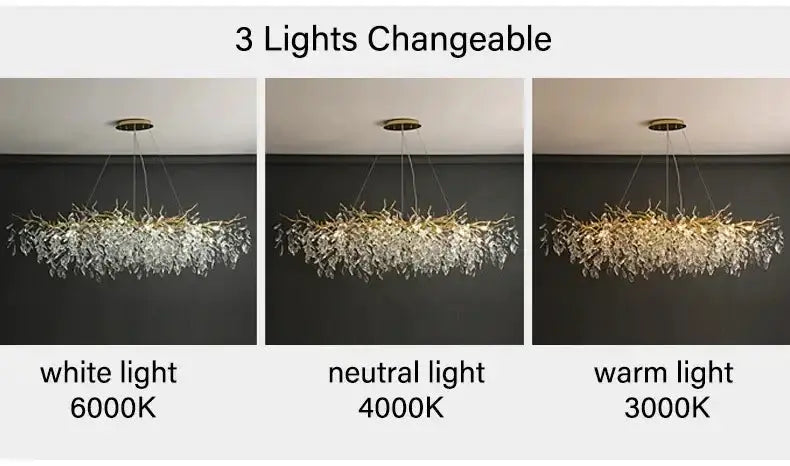 Chandelier Decorbites modern gold crystal LED branch for dining room with 3 lighting modes on Tampa Home & Garden Store