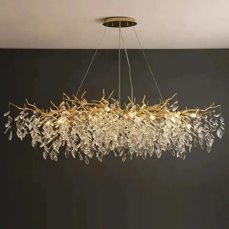 Chandelier Modern gold crystal LED branch with teardrop prisms Decorbites on Tampa Home & Garden Store