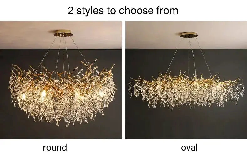 Chandelier Decorbites modern gold crystal LED branch chandelier for dining room, round and oval on Tampa Home & Garden Store