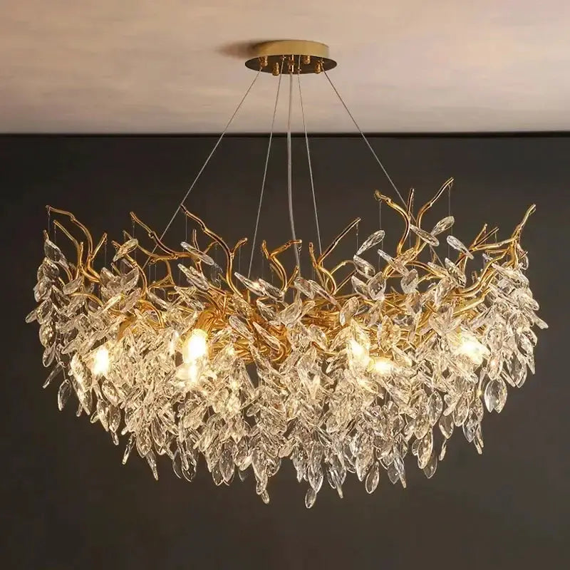 Chandelier Decorbites modern gold crystal LED branch chandelier with crystal leaves for dining room on Tampa Home & Garden Store