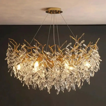 Chandelier Decorbites modern gold crystal LED branch chandelier with crystal leaves for dining room on Tampa Home & Garden Store