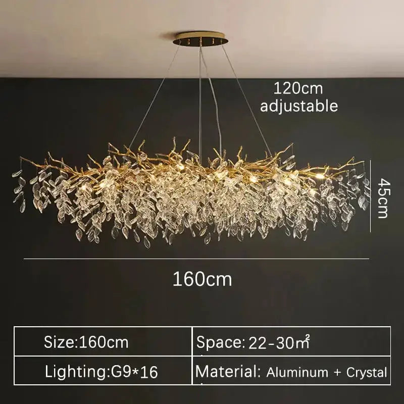 Chandelier Decorbites modern gold crystal LED branch, 16 G9 bulbs, 160 cm, dining room on Tampa Home & Garden Store