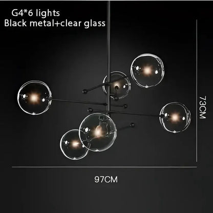 Chandelier modern gold glass bubble starburst with black metal frame and clear globes, 6 lights on Tampa Home & Garden Store
