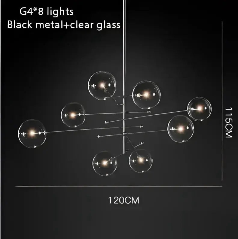 Chandelier Decorbites 8-light black metal with clear glass bubbles for dining room on Tampa Home & Garden Store