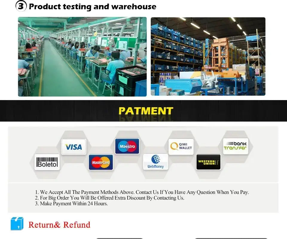 Chandelier production line and warehouse storage with workers, pallets, and payment icons on Tampa Home & Garden Store