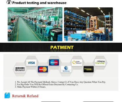 Chandelier production line and warehouse storage with workers, pallets, and payment icons on Tampa Home & Garden Store