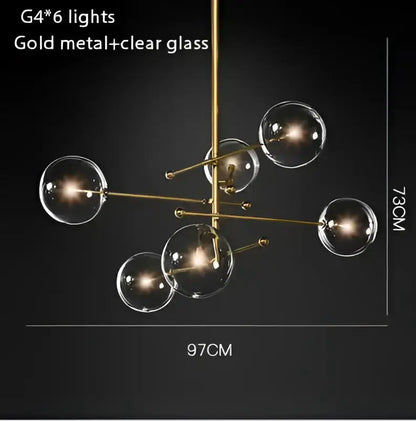 Modern gold glass bubble starburst chandelier by Decorbites, gold metal with clear glass globes on Tampa Home & Garden Store