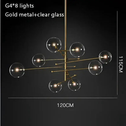 Modern gold glass bubble starburst chandelier by Decorbites, 8 clear globes, 120 cm wide on Tampa Home & Garden Store