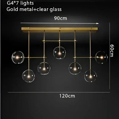 Chandelier modern gold metal with glass bubble globes, seven lights, starburst dining room light on Tampa Home & Garden Store