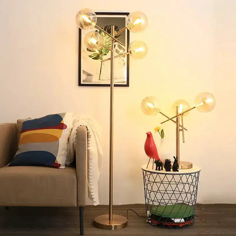 Chandelier Decorbites: modern gold glass bubble starburst dining light with globe bulbs on Tampa Home & Garden Store