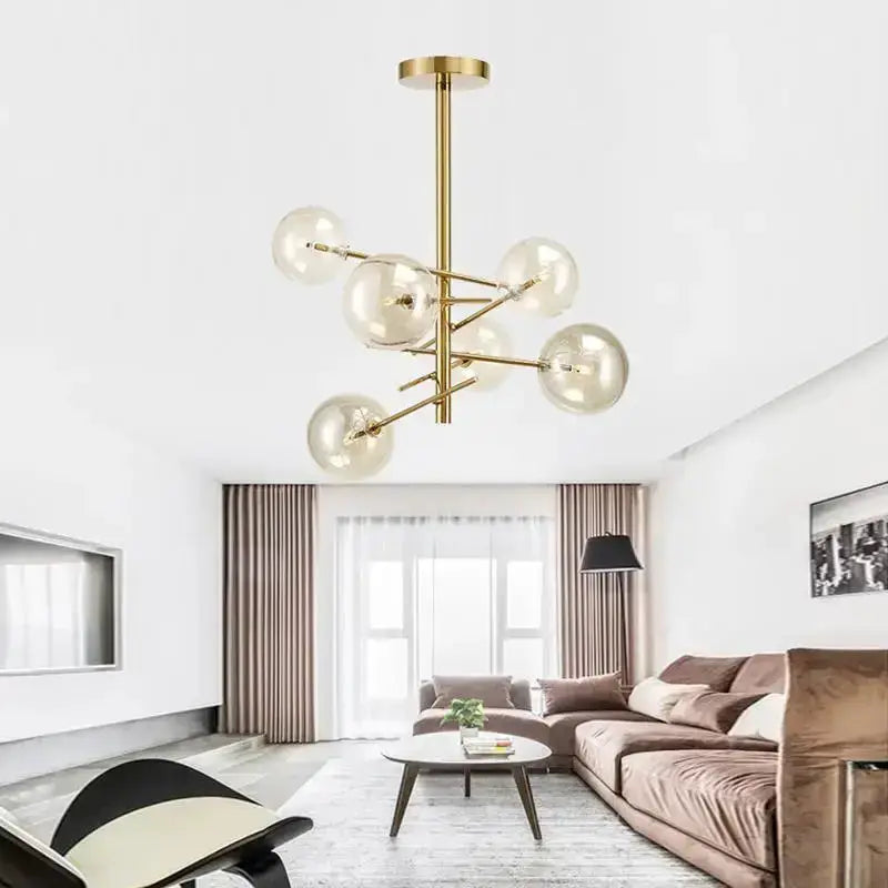 Chandelier Decorbites modern gold glass bubble starburst chandelier with six glass globes on Tampa Home & Garden Store
