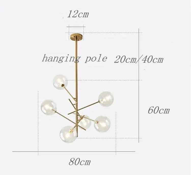 Chandelier Decorbites modern gold glass bubble starburst with 6 globe bulbs on Tampa Home & Garden Store