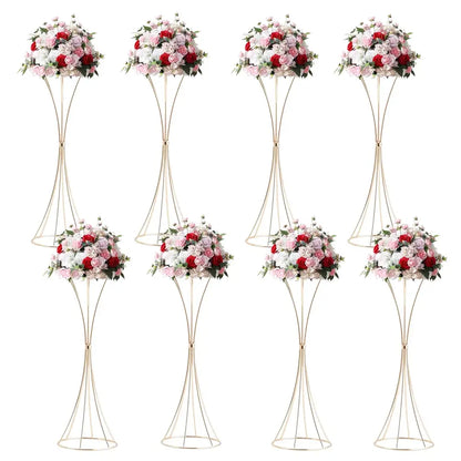Gold trumpet vase stand set of 8 with pink red white florals on Tampa Home & Garden Store