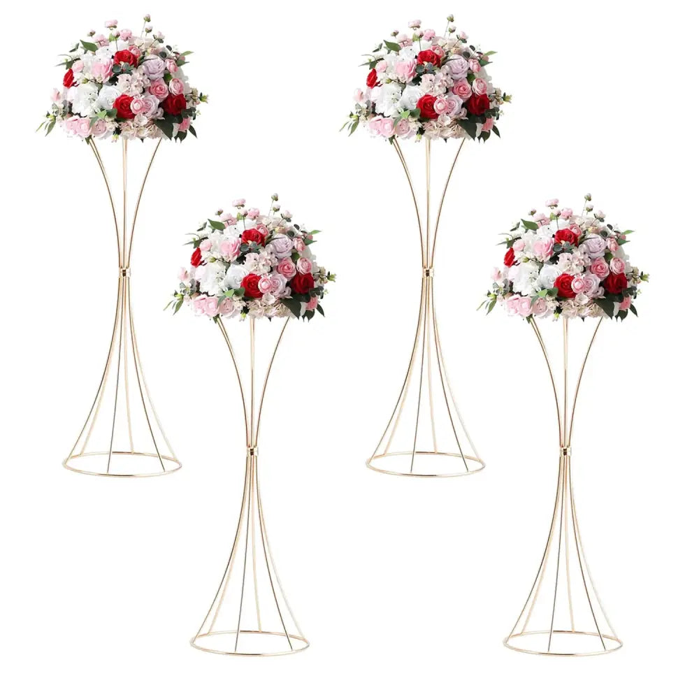 Gold trumpet vase stand set of 4 by Decorbites metal floral stands with pink red white bouquets on Tampa Home & Garden Store