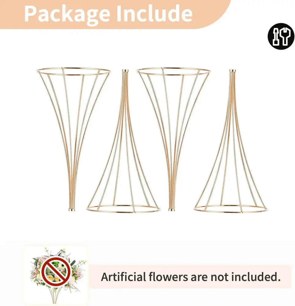 Gold trumpet vase stand set: four gold wire vases with open geometric frames Decorbites on Tampa Home & Garden Store