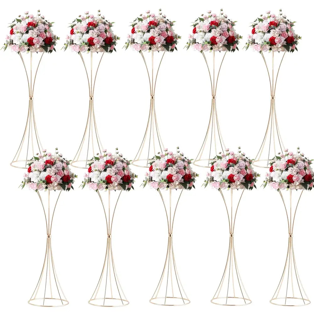 Gold trumpet vase stand set with 10 metal stands and floral bouquets Decorbites on Tampa Home & Garden Store