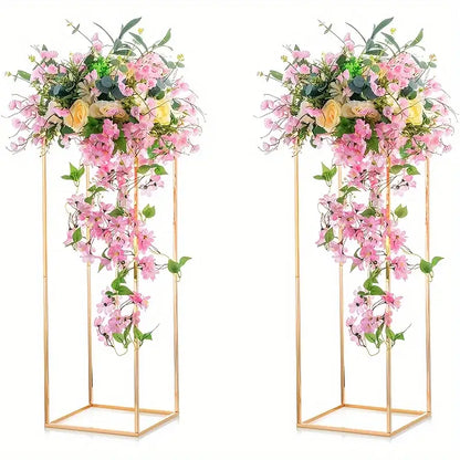 Gold metal flower stand pair with cascading pink blooms Decorbites on Tampa Home & Garden Store