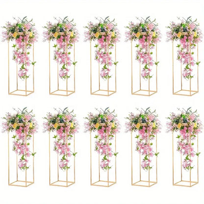 Gold metal flower stand vase with pink blooms, set of ten on Tampa Home & Garden Store