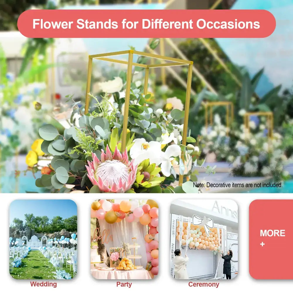 Gold metal flower stands set of 10, 23-inch, Decorbites party decor on Tampa Home & Garden Store