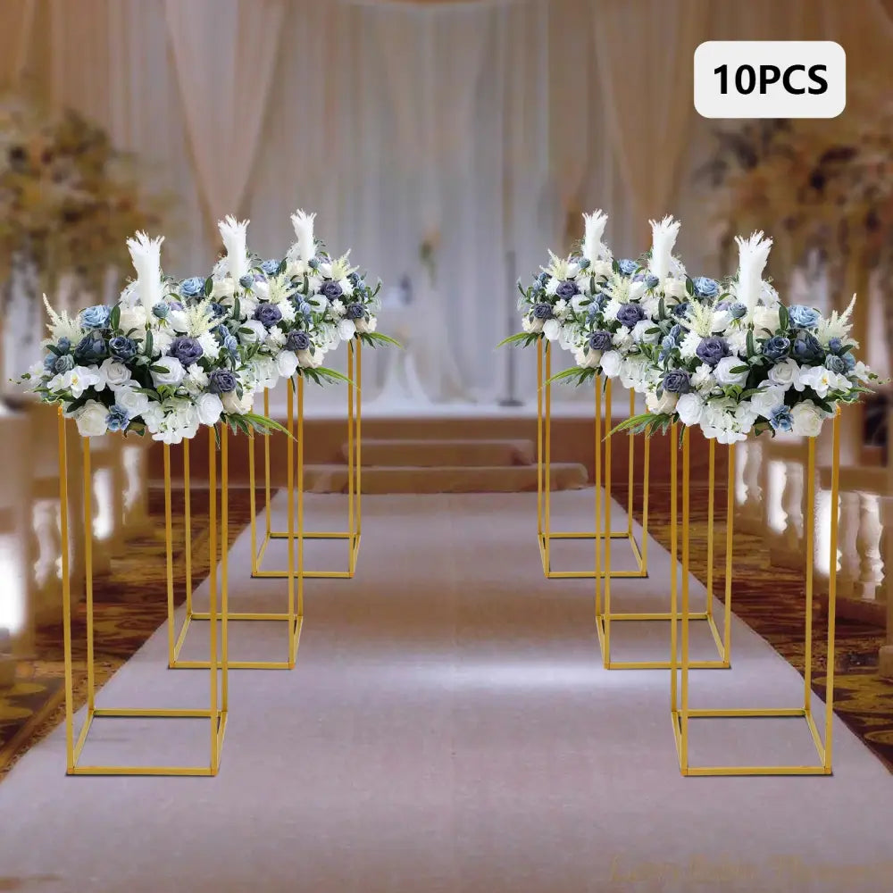 Decorbites gold metal flower stands, set of 10, 23-inch with white and blue florals on Tampa Home & Garden Store