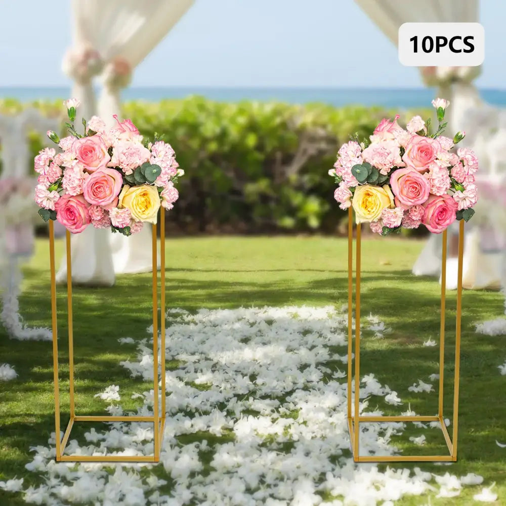 Gold metal flower stands with pink/yellow rose bouquets, 23-inch, Decorbites set of 10 on Tampa Home & Garden Store