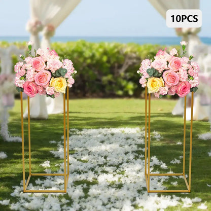 Gold metal flower stands with pink/yellow rose bouquets, 23-inch, Decorbites set of 10 on Tampa Home & Garden Store