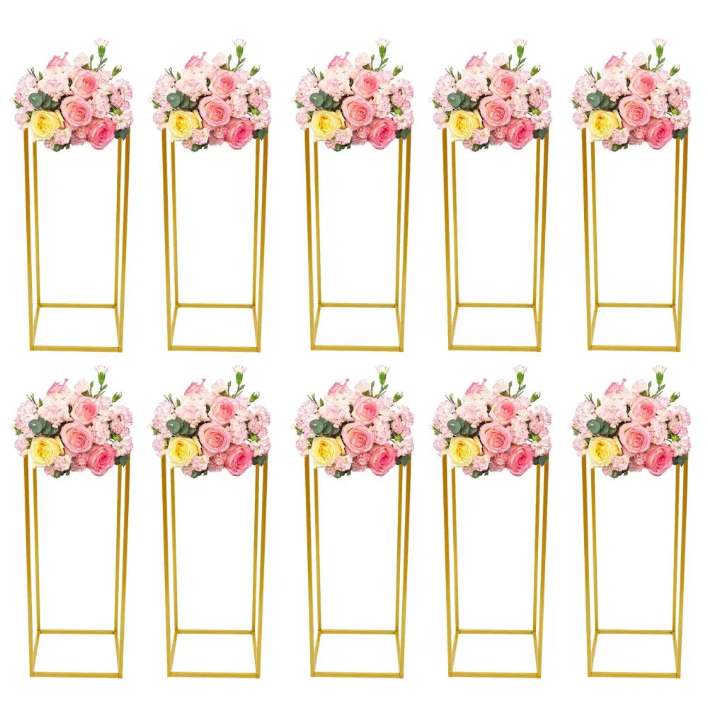 Gold metal flower stands, 23-inch, set of 10, with pink and yellow blooms on Tampa Home & Garden Store