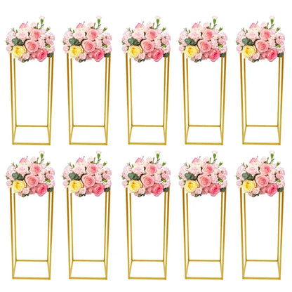 Gold metal flower stands, 23-inch, set of 10, with pink and yellow blooms on Tampa Home & Garden Store