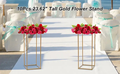 Gold metal flower stand set of 10, 23-inch tall floral pedestals for wedding decor on Tampa Home & Garden Store