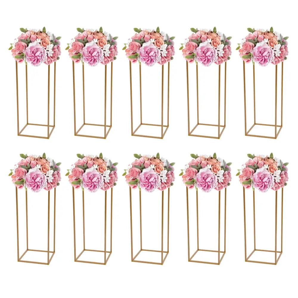 Gold metal flower stands set of 10, 23-inch with pink blooms, Decorbites party supplies on Tampa Home & Garden Store