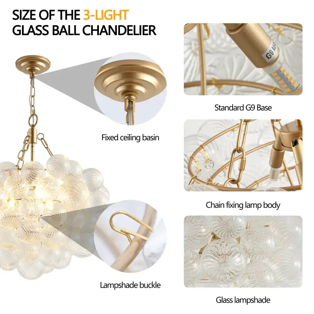 Modern gold bubble glass pendant light chandelier by Decorbites with adjustable dining height on Tampa Home & Garden Store