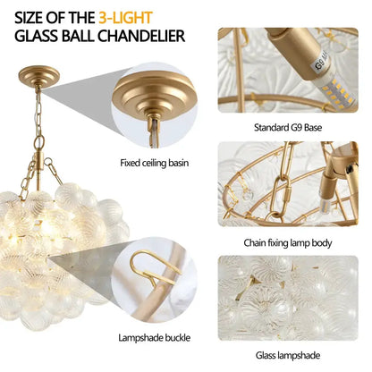 Modern gold bubble glass pendant light chandelier by Decorbites with adjustable dining height on Tampa Home & Garden Store