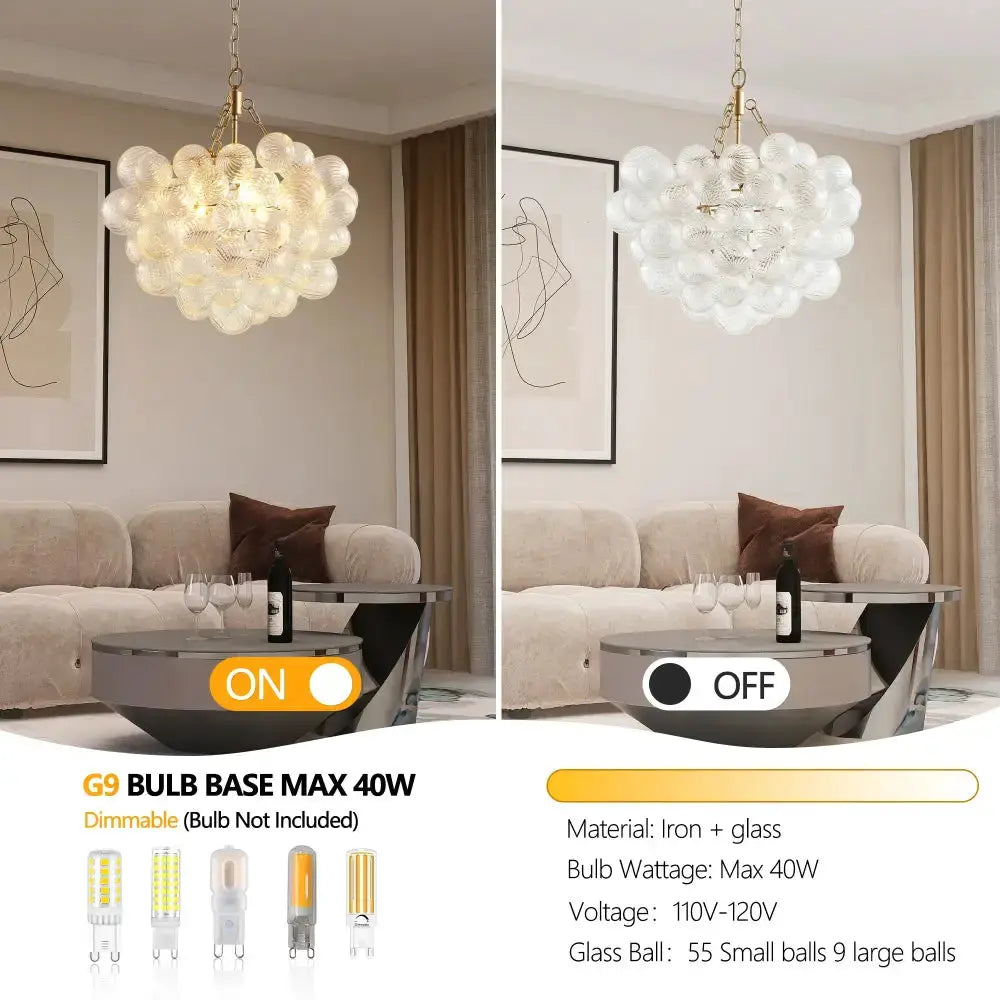 Decorbites modern gold bubble glass chandelier for dining room, adjustable height on Tampa Home & Garden Store
