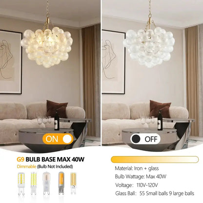 Decorbites modern gold bubble glass chandelier for dining room, adjustable height on Tampa Home & Garden Store