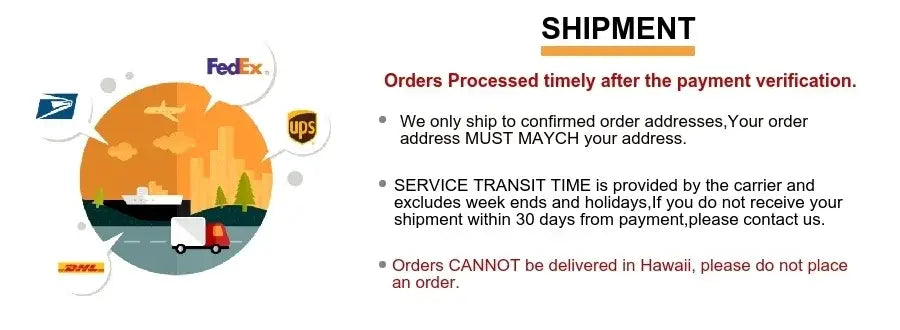 Gold Wedding Vase Stand shipment infographic with FedEx/UPS logos and SHIPMENT bullets on Tampa Home & Garden Store