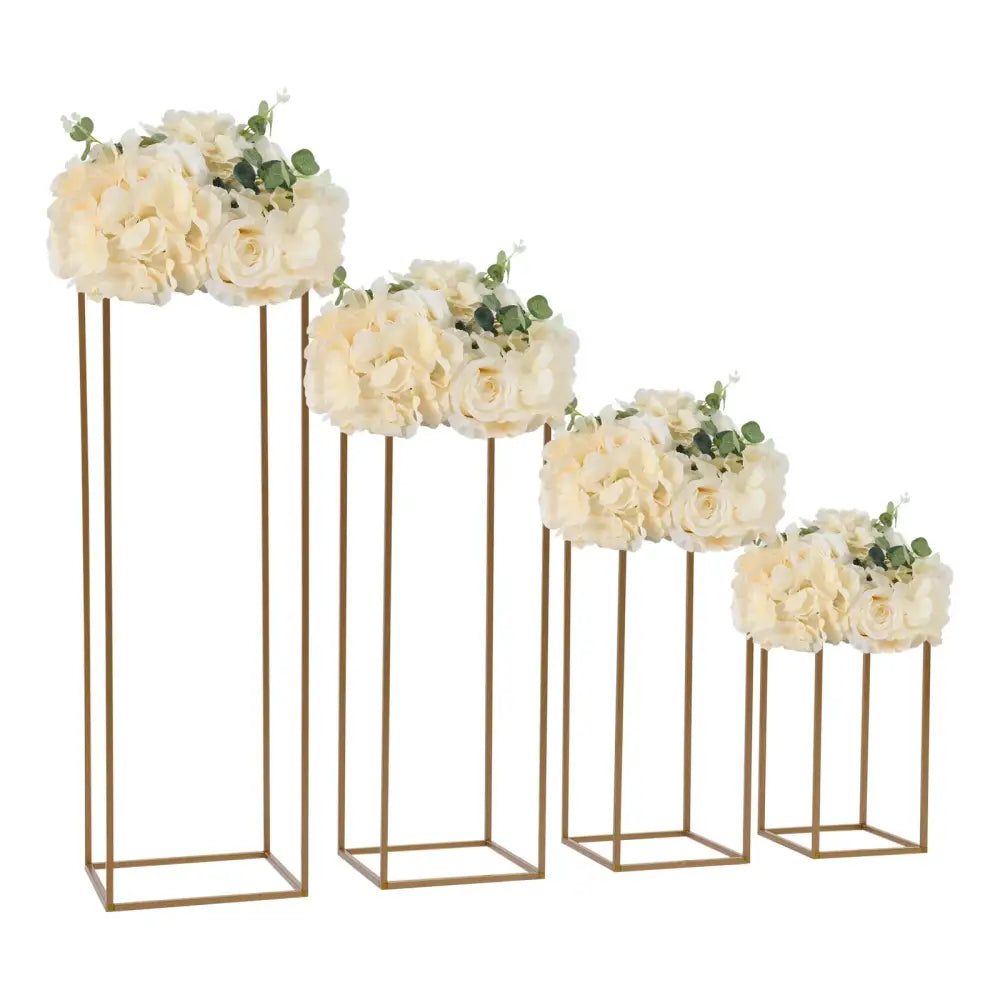 Gold wedding vase stand set by Decorbites with ivory roses on gold metal frames, 5-piece on Tampa Home & Garden Store