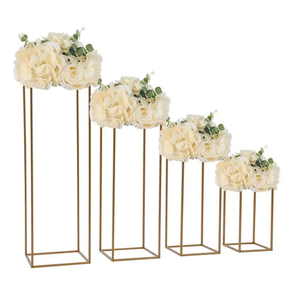Gold wedding vase stand set by Decorbites with ivory roses on gold metal frames, 5-piece on Tampa Home & Garden Store