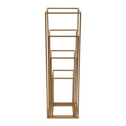 Gold metal wedding vase stand with five open square tiers by Decorbites on Tampa Home & Garden Store