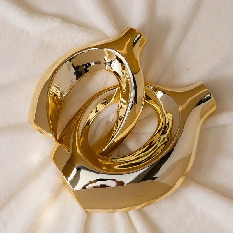 Golden ceramic flower vase Decorbites, metallic gold sculptural vase with petal accents on Tampa Home & Garden Store