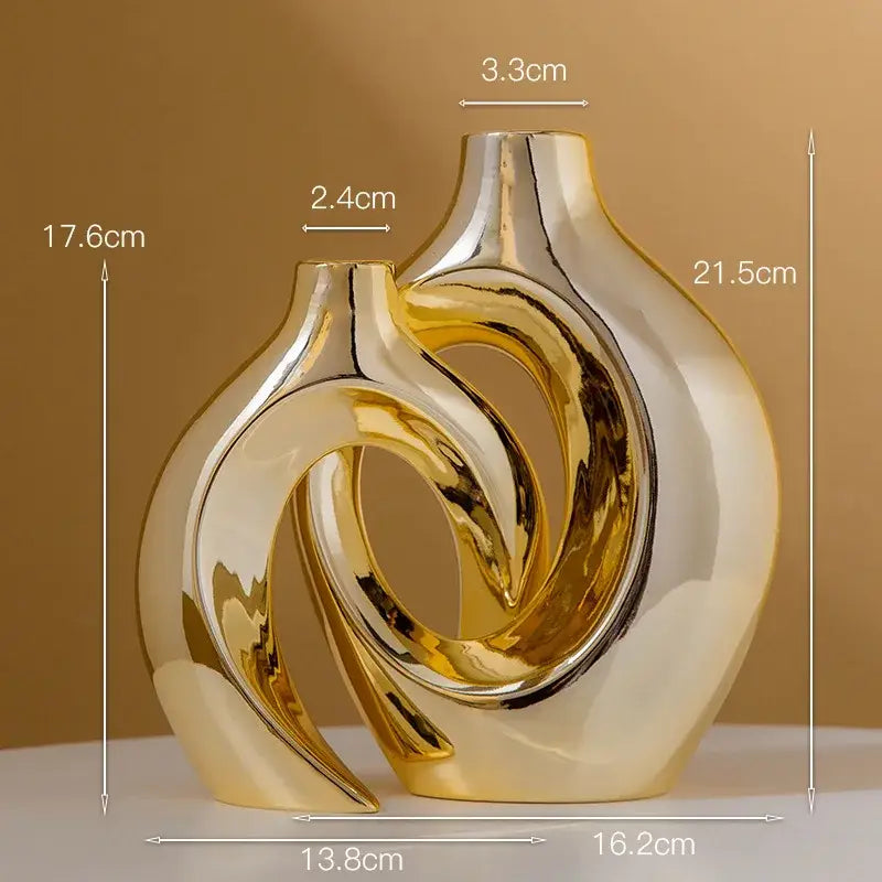 Golden ceramic flower vase set of 2 by Decorbites with glossy swirl design on Tampa Home & Garden Store