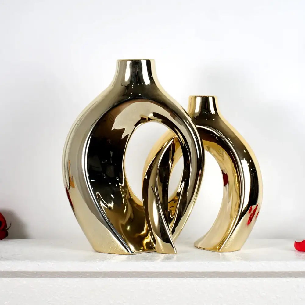 Golden Ceramic Flower Vase by Decorbites in a mirrored gold and silver loop on Tampa Home & Garden Store