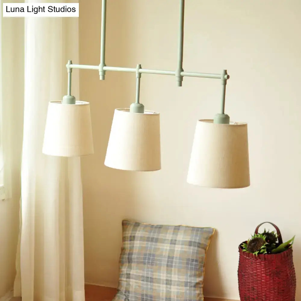 Beige gray ceiling light by Decorbites with three fabric shades flush mount fixture on Tampa Home & Garden Store