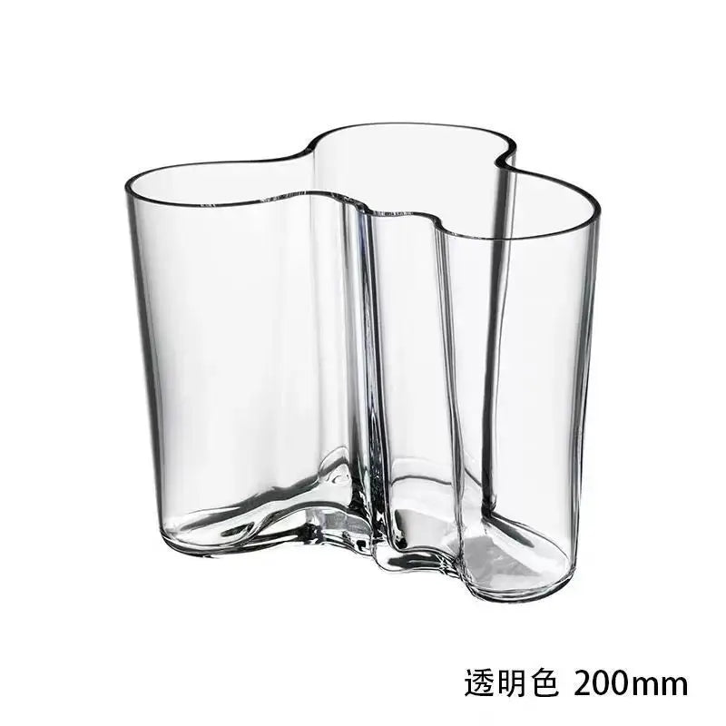 Emerald Glass Wavy Vase clear glass with a 3-lobed wavy rim, 200mm tall Decorbites on Tampa Home & Garden Store