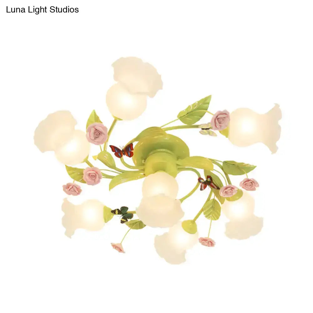 Floral Pink and Green Butterfly Ceiling Light
