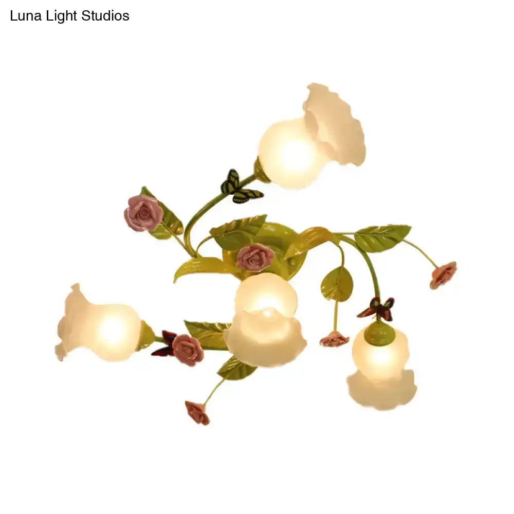 Floral Pink and Green Butterfly Ceiling Light
