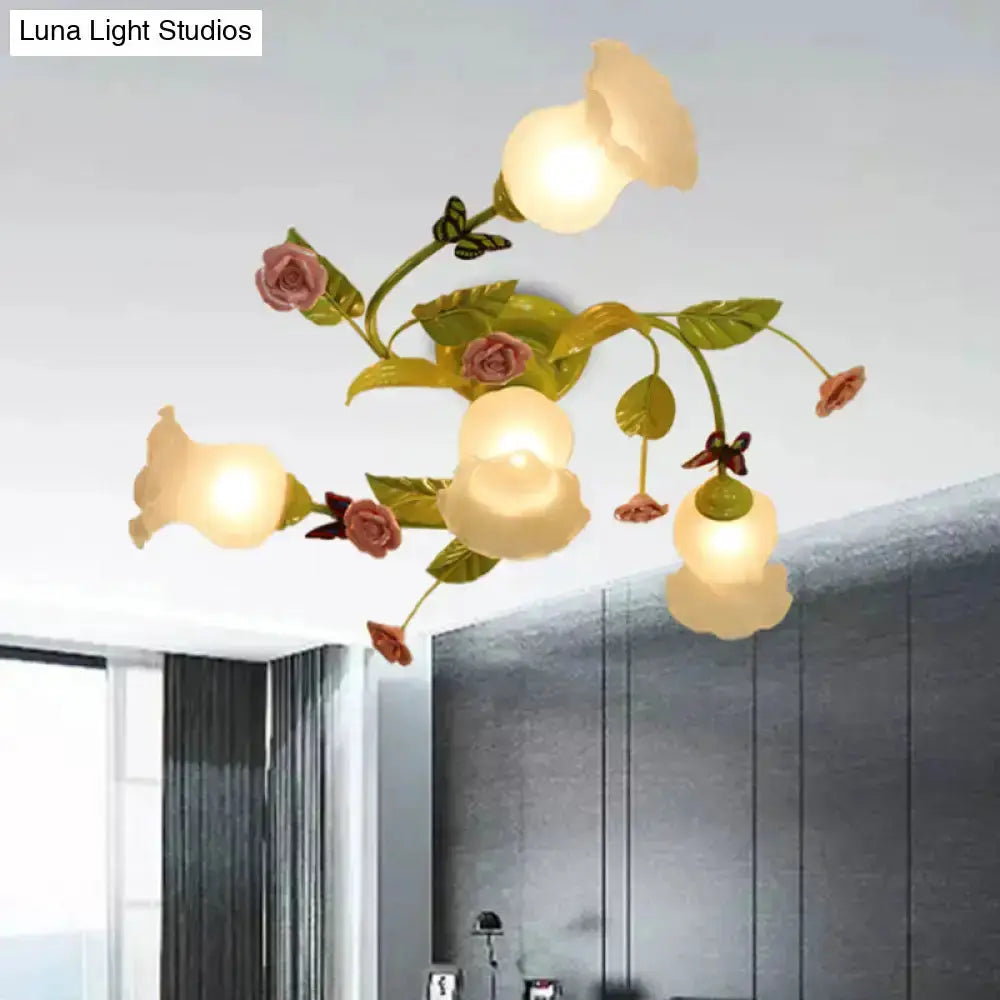 Floral Pink and Green Butterfly Ceiling Light
