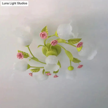 Floral Pink and Green Butterfly Ceiling Light