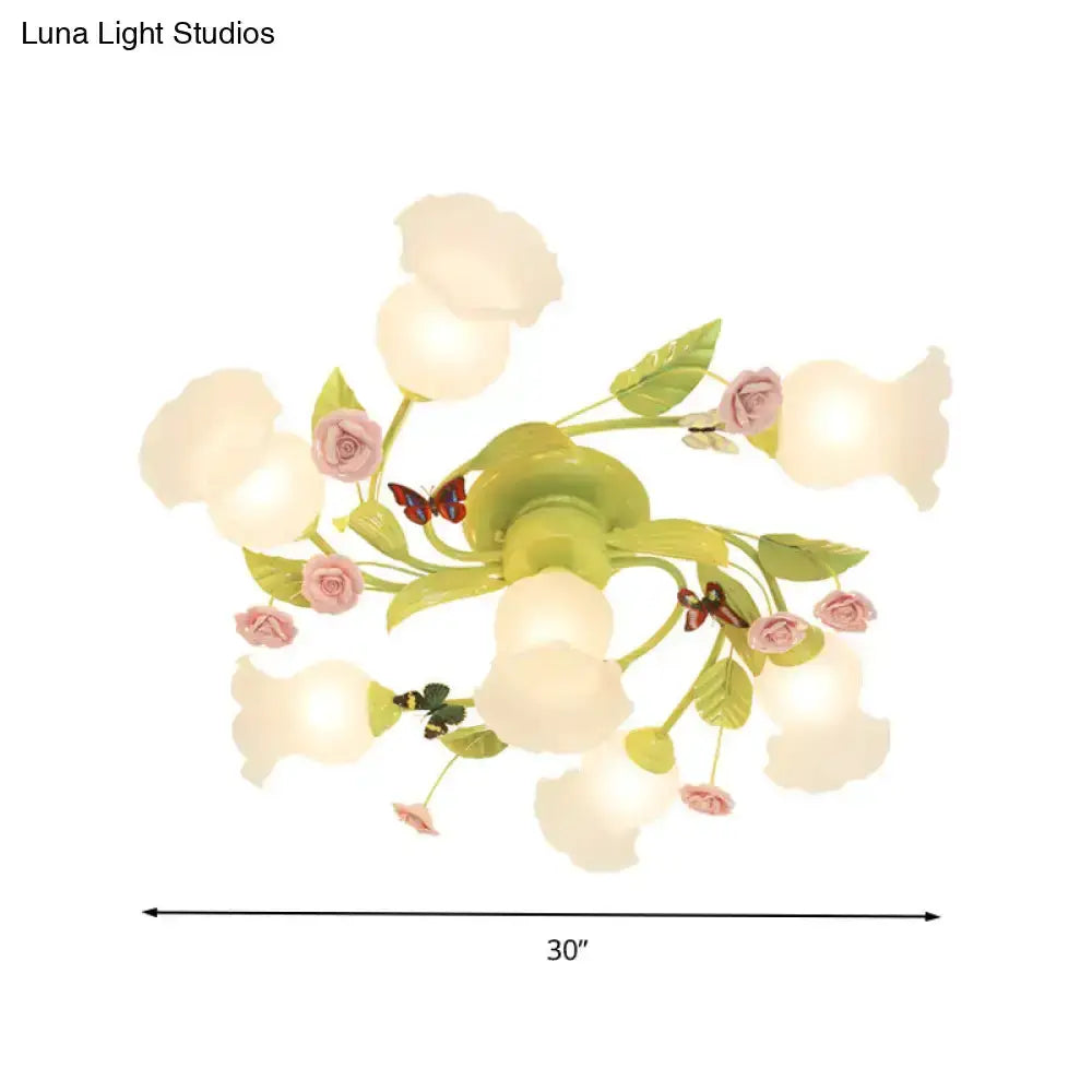 Floral Pink and Green Butterfly Ceiling Light