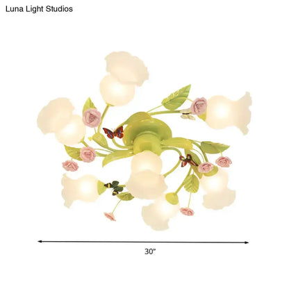 Floral Pink and Green Butterfly Ceiling Light