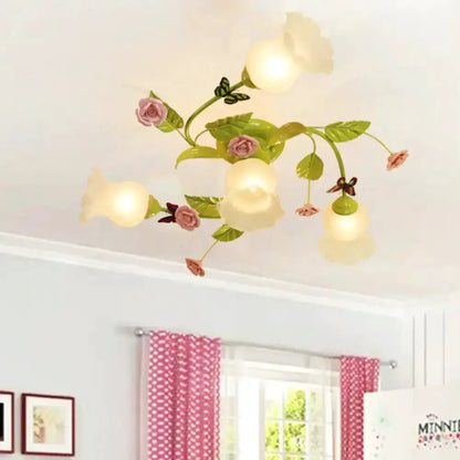 Floral Pink and Green Butterfly Ceiling Light